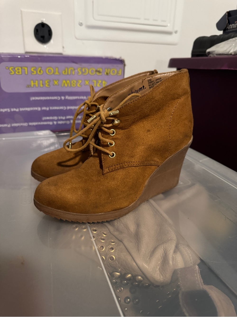 Women's Tan Suede Wedge Booties - Lace-Up Comfort size 6
